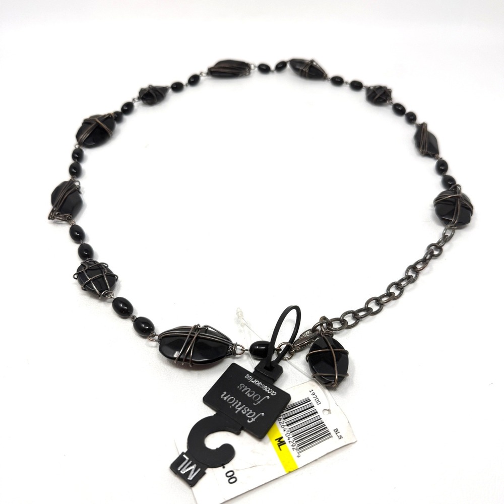 Bead‎ Chain Belt Black Wire Wrapped Stone M/L Artsy Eclectic Hipster Hippie Goth